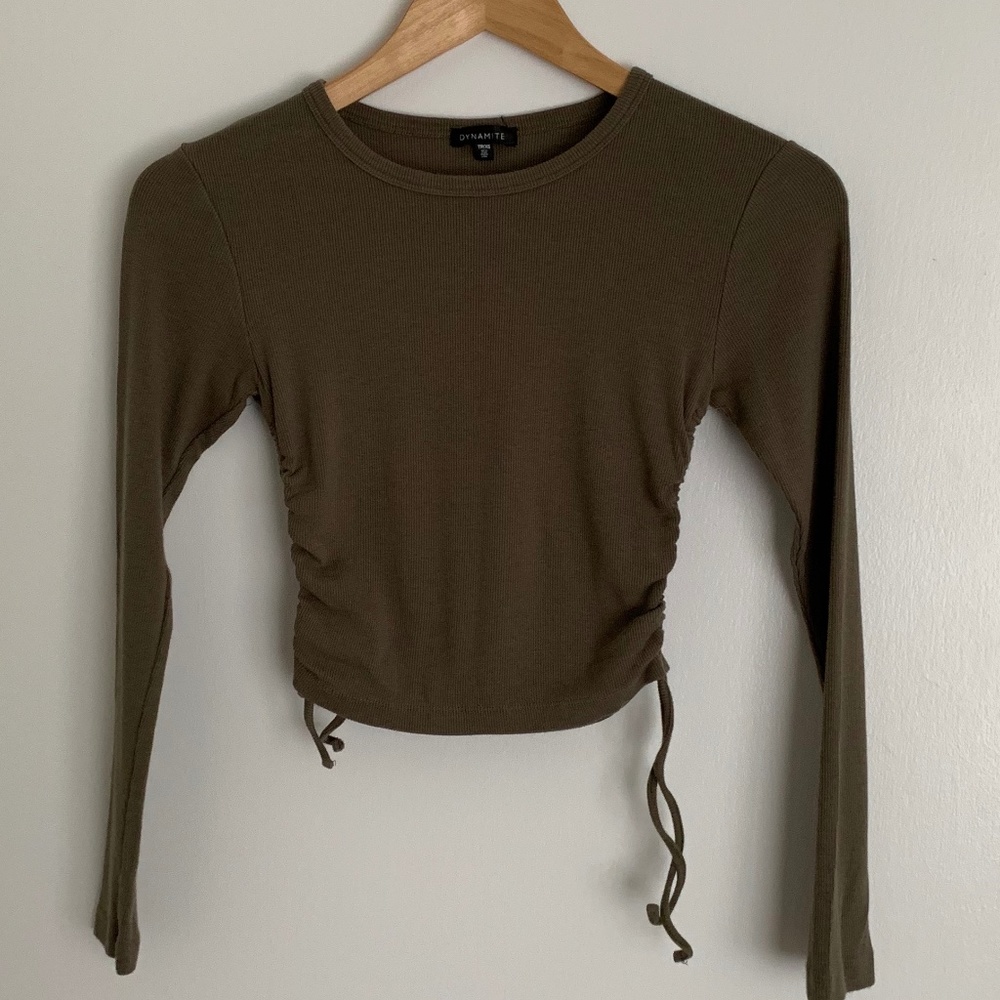 Ribbed Long Sleeved with Cinched Ties on Sides